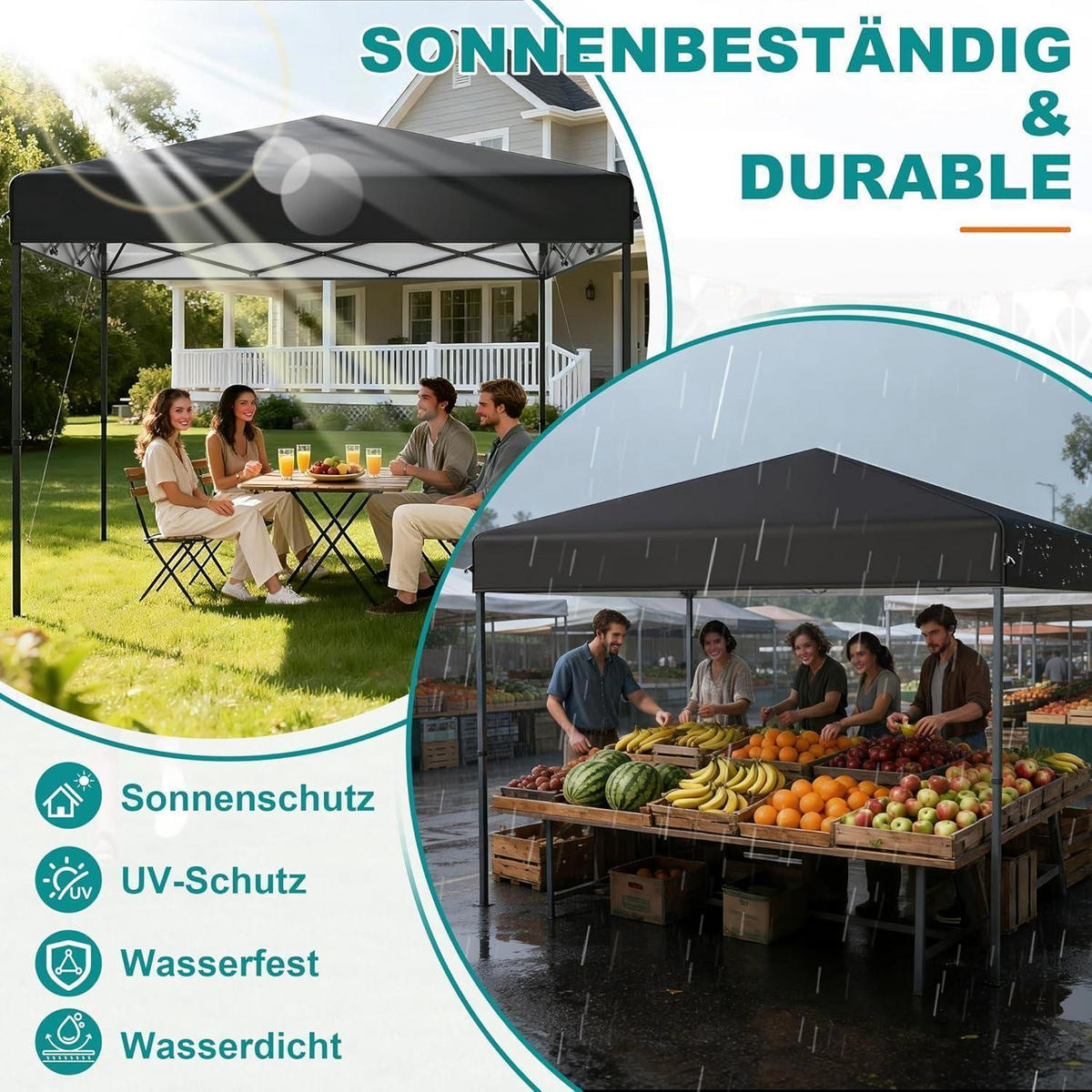 FALTPAVILLON 3 x 3 m Anthrazit mit One-Touch Lift - Anthrazit, Textil (300/260/300cm)