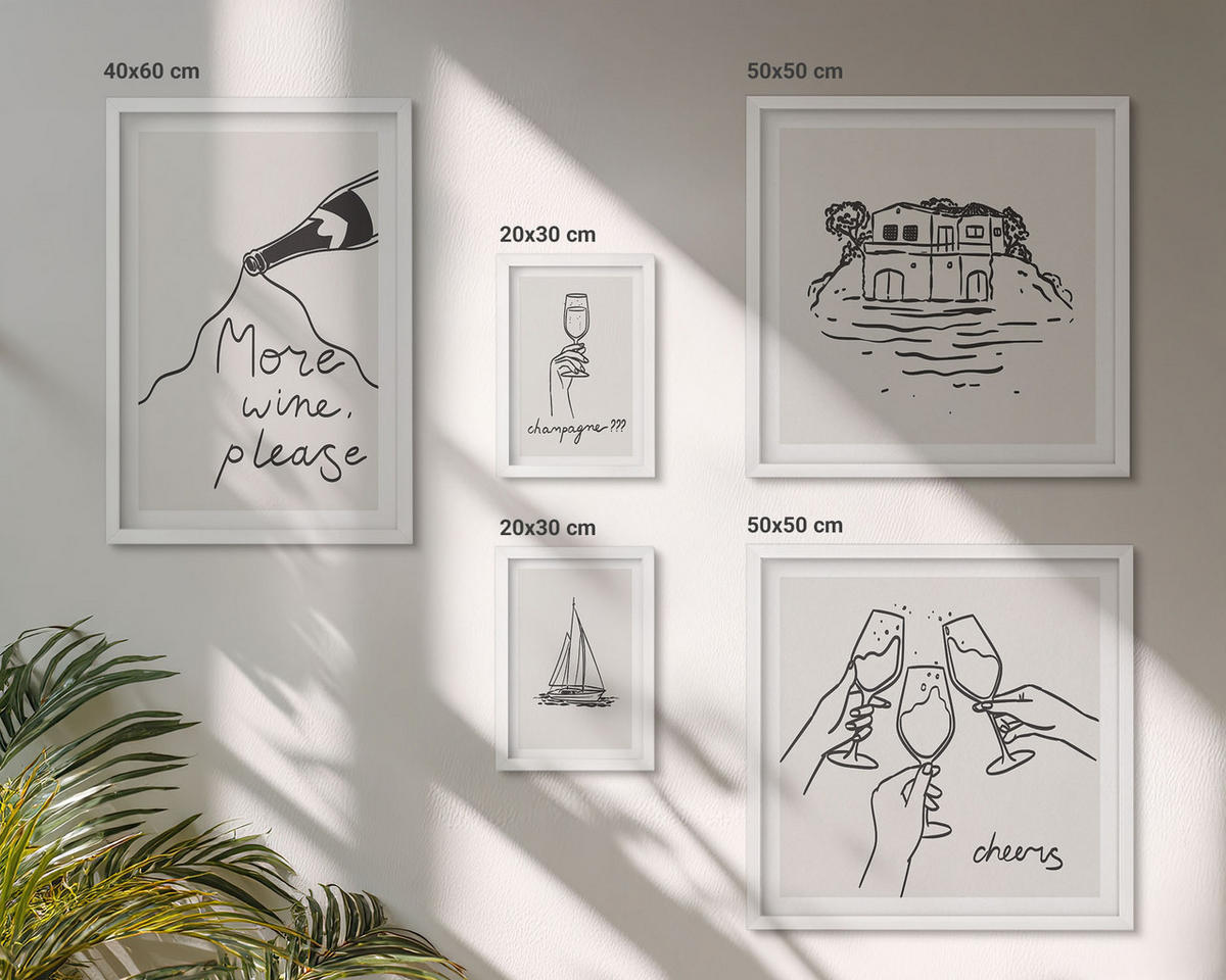 BILDER SET 5er Set - 50x50 cm & 20x30 cm & 40x60 cm Weißer Rahmen - Minimalistische Boho-Muster - Weiß, Kunststoff (40/60cm) - TULUP