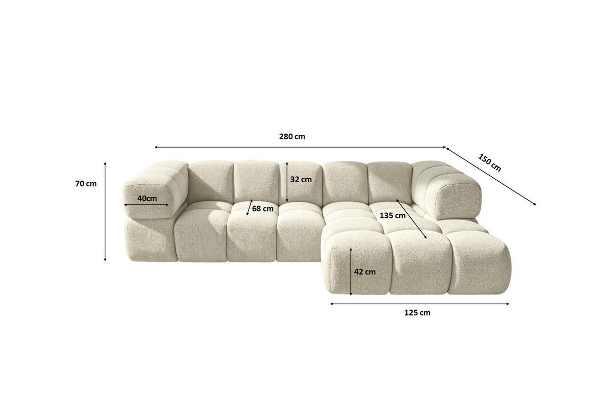 Ecksofa L-Form Averro, stoff Puente, Ecru, Rechts - Ecru, Holz (280/150cm) - Kaiser Möbel
