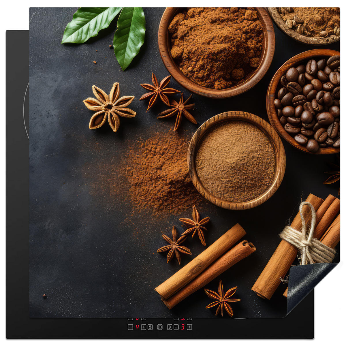HERDABDECKPLATTE Zimt - Beton - Kaffee - Zimtstangen - Gewürze 78x78 cm - Mokka, Kunststoff (78/0.2/78cm) - MuchoWow