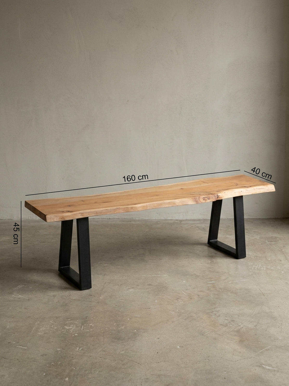 ESSZIMMERBANK Akazienholz Metall schwarze Füße, Beige 160x40x45 cm - Beige/Schwarz, Holz/Metall (160/45/40cm) - KADIMA DESIGN