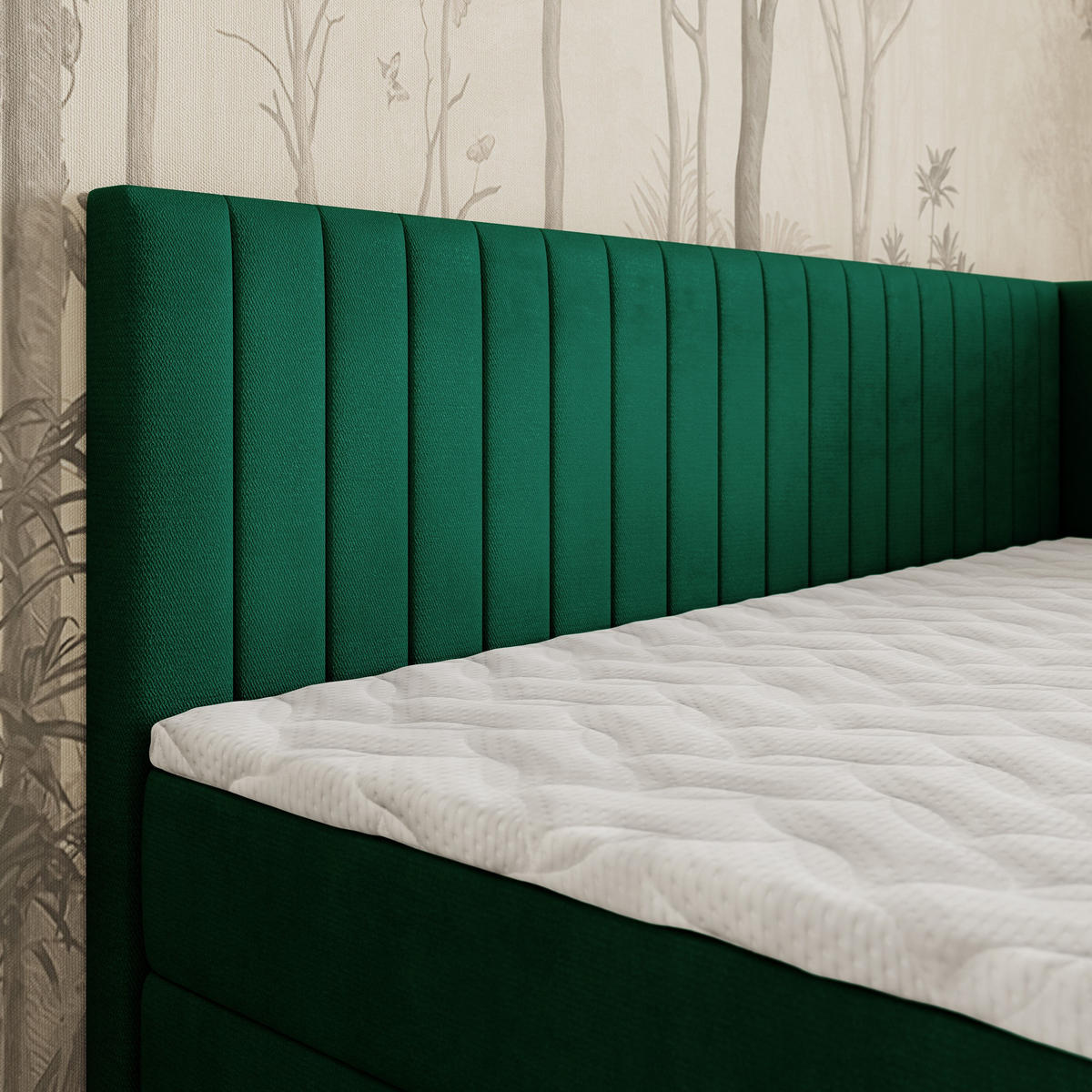 BOXBETT ARIS 100x200 cm mit Matratze und Topper, H2+H3 - Grün - Grün, Holz (100/200cm) - MASSENO