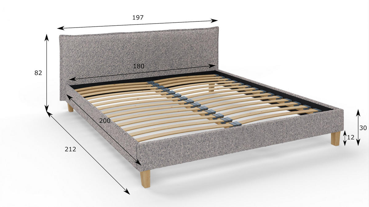 POLSTERBETT Arles 180/200 cm Boucle Stoff - Hellbraun/Grau, Holz/Textil (180/200cm) - S-Style Möbel