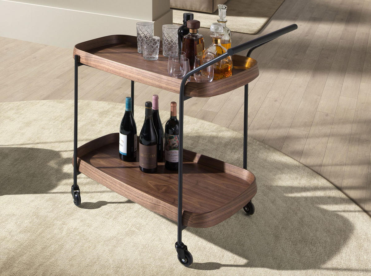 MINIBAR-SERVIERWAGEN aus Nussbaumholz und schwarzem Stahl 89/56/89 cm - Walnussfarben/Schwarz, Naturmaterialien/Holz (89/89/56cm) - ANGEL CERDA