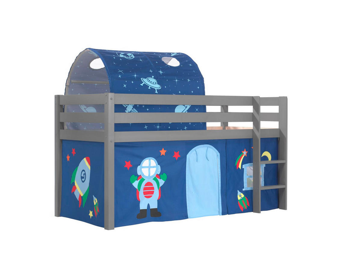 KINDERBETT Karolina 210x114x106 Massivholz Grau Textilset Astro 2 - Blau/Grau, Holz (90/200cm) - 58aufmkessel