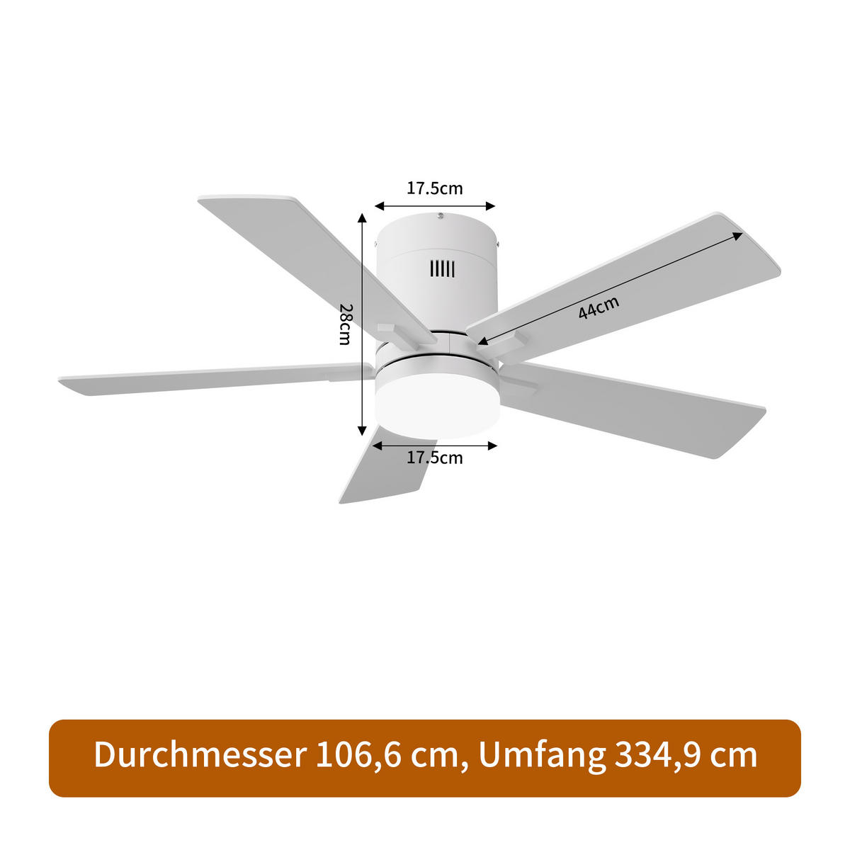 STROPNI ventilator z LED lučko, 106,6 cm, bel, 6 hitrosti in časovnik - bela, kovina (106.6/106.6/28cm) - EuroLiving