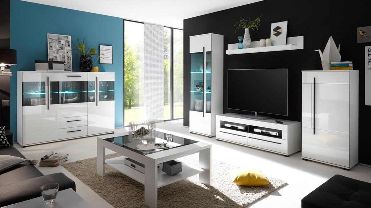 KOMMODE weiß Hochglanz 60 x 126 cm, Midischrank, modernes Design - Weiß Hochglanz/Schwarz, Holzwerkstoff/Kunststoff (60/126/37cm) - Furn.Design