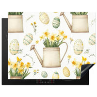 HERDABDECKPLATTE Gießkanne - Blumen - Eier Induktionsmatte 77x59 cm - Weiß, Kunststoff (77/59/0.2cm) - MuchoWow
