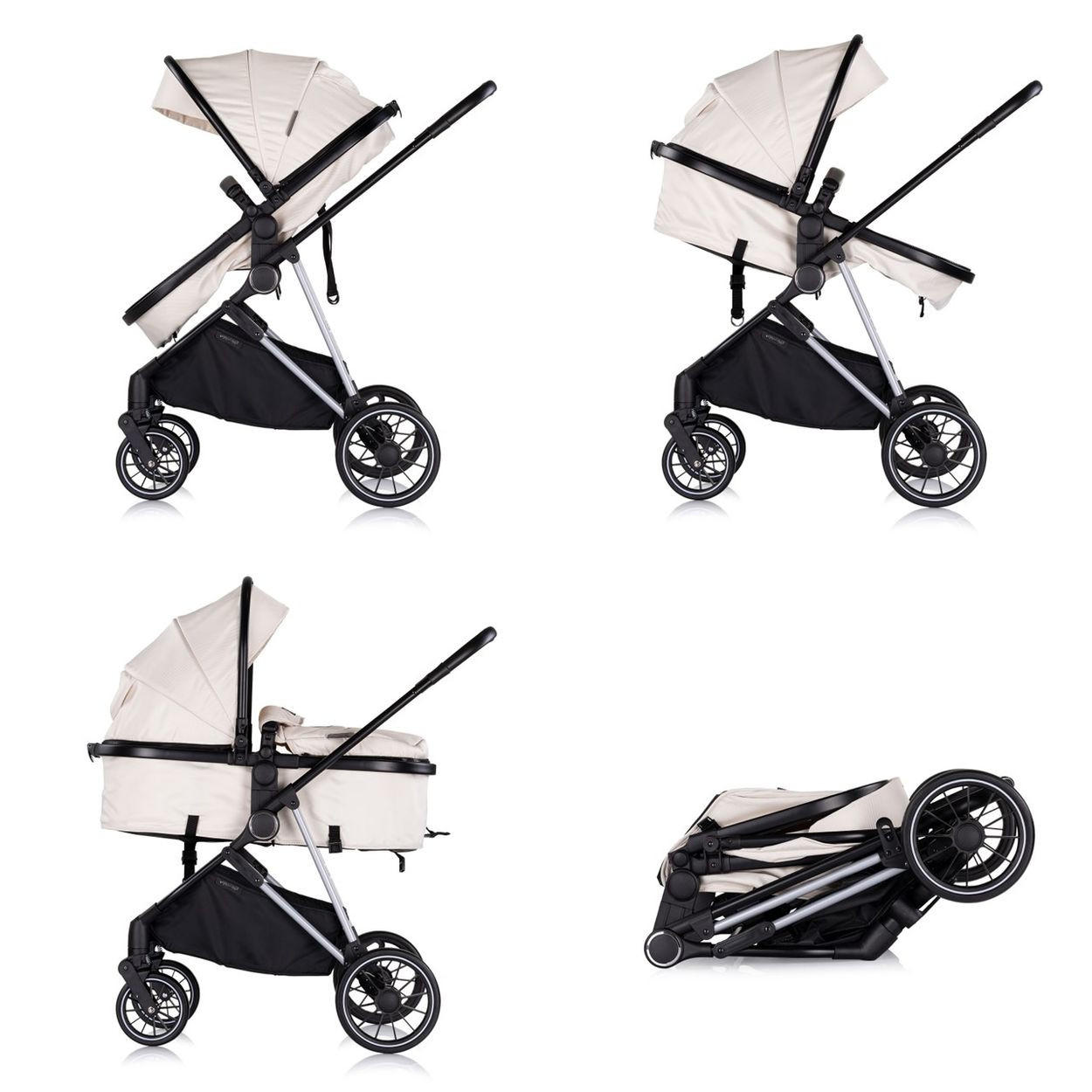 KINDERWAGEN Aura 2 in 1 creme umbaubar Wickeltasche Sitz umkehrbar bis 22 kg - Beige, Metall (98/60/106cm) - Chipolino