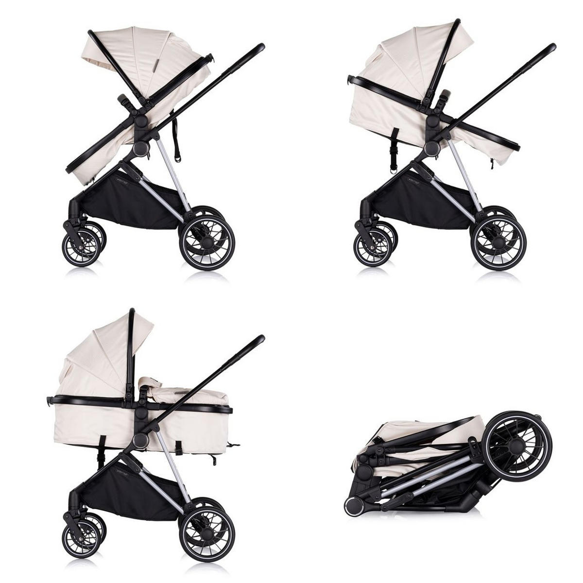 KINDERWAGEN Aura 2 in 1 creme umbaubar Wickeltasche Sitz umkehrbar bis 22 kg - Beige, Metall (98/60/106cm) - Chipolino
