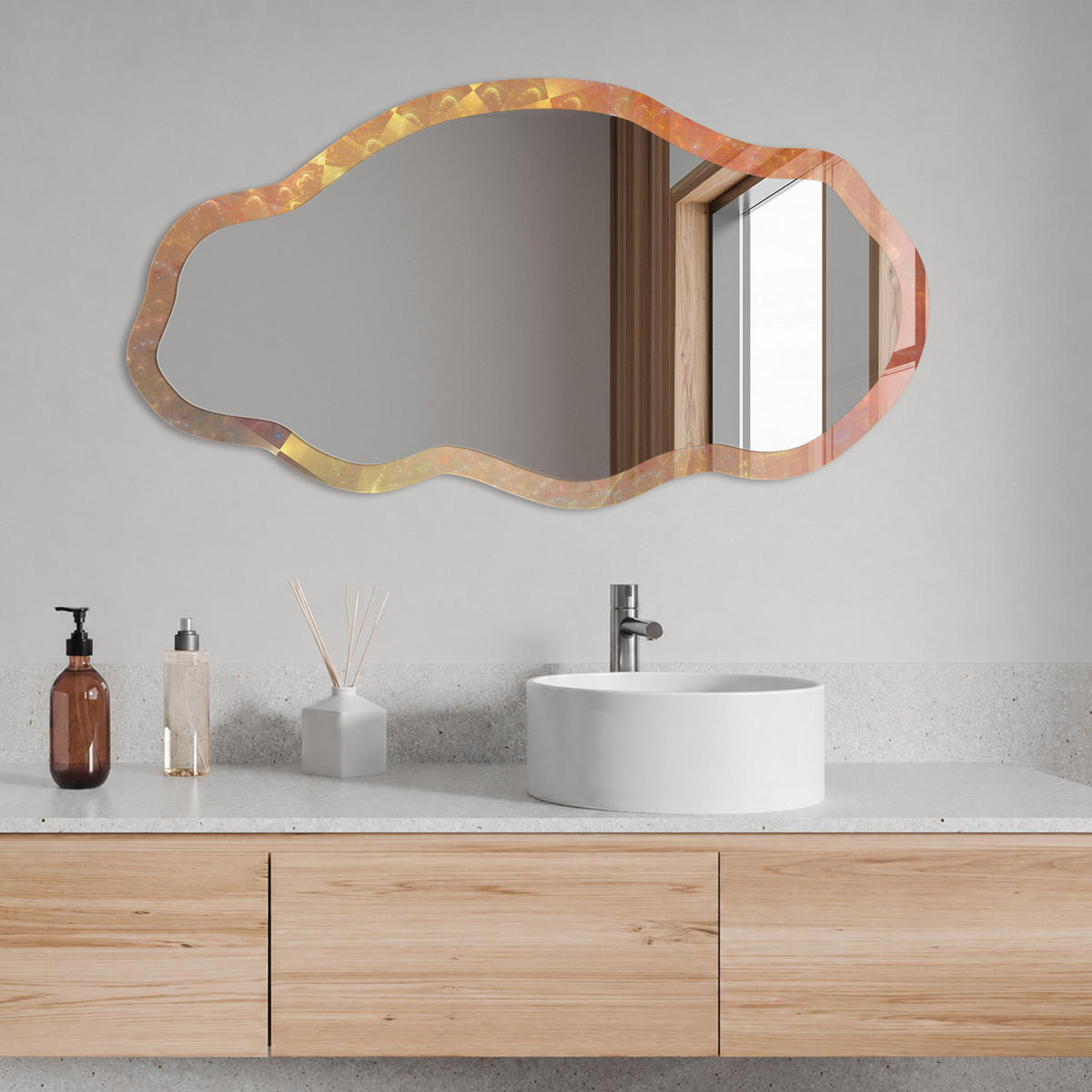 SPIEGEL 90x45 cm asymmetrisch mit Druck - Energiespirale - Transparent, Glas (45/90/0.4cm) - TULUP