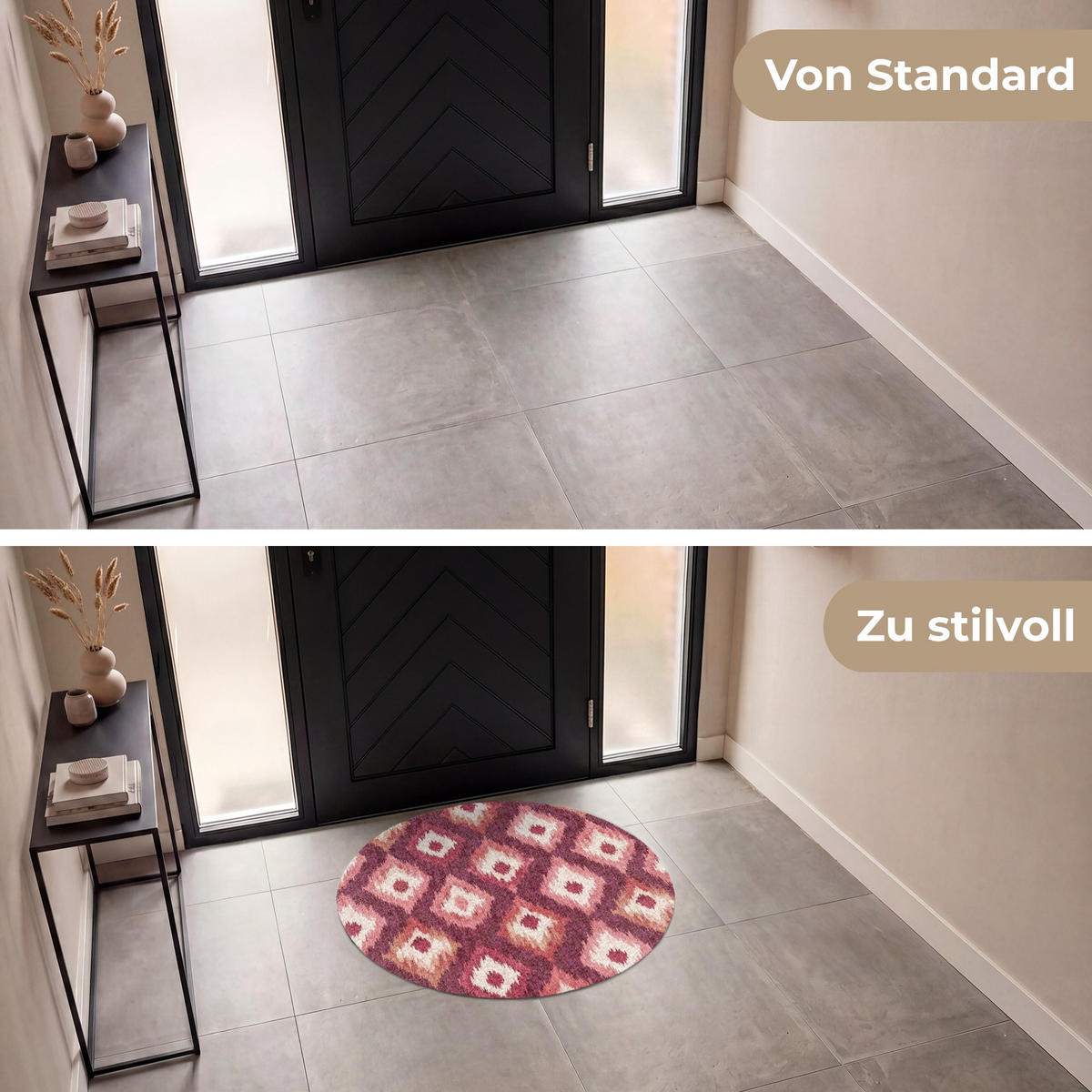 ROHOŽKA Diamantové tvary - Růžová - Vzor - Textura 90x90 cm - bobulová, textil/umělá hmota (90/0.4cm) - MuchoWow