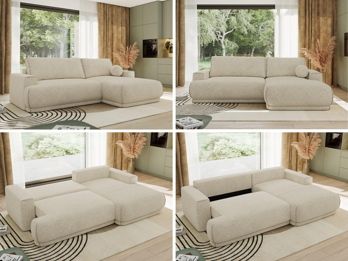 ECKSCHLAFSOFA RINA L Creme Strukture - rechts - Creme/Schwarz, Kunststoff/Textil (170/267cm) - MKS