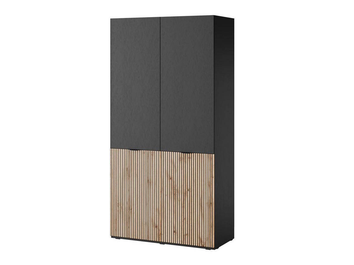 KLEIDERSCHRANK Sandbox Sentino Schwarz, Wotan Eiche, Drehtürenschränk - Eiche Wotan/Schwarz, Holzwerkstoff (101/200/51cm) - Bettso