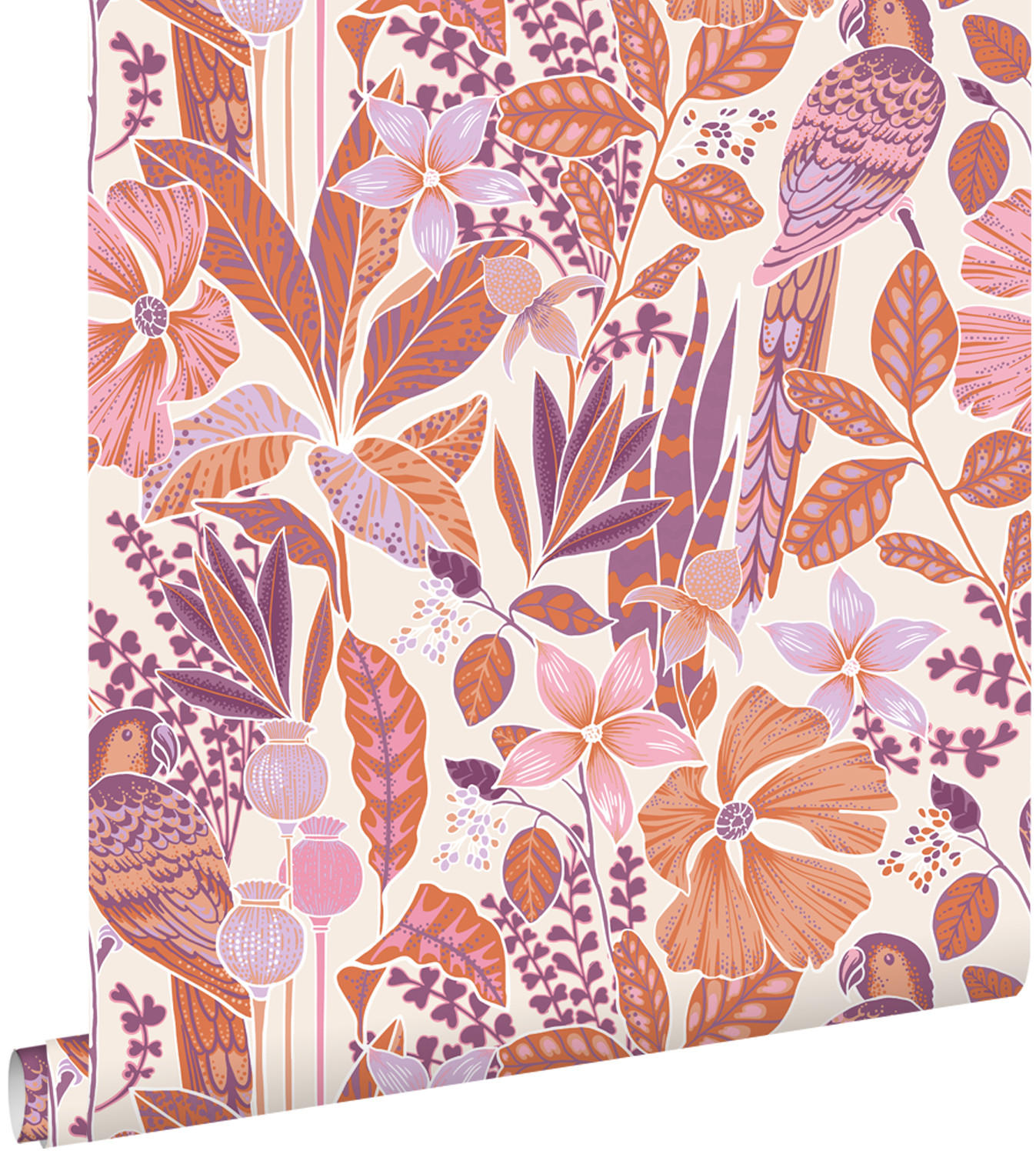 TAPETE tropischen Blumen und Paradiesvögeln 50 x 900 cm - Lila, Papier (50/900cm) - ESTAhome