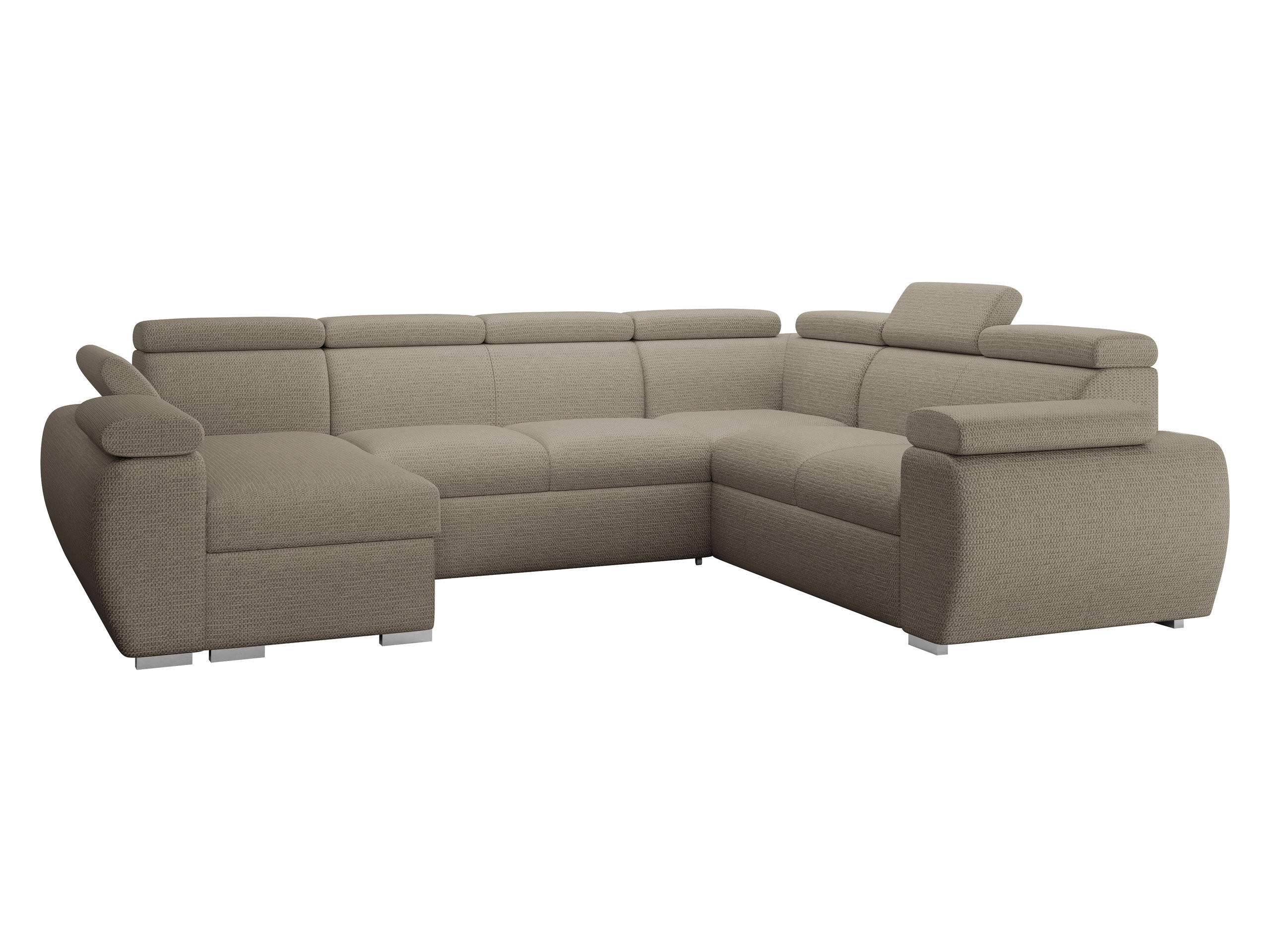 WOHNLANDSCHAFT Boston U, Seite: Links - LC+2P+R+2R - Chromfarben/Hellbraun, Holz/Textil (325/98/260cm) - MIRJAN24