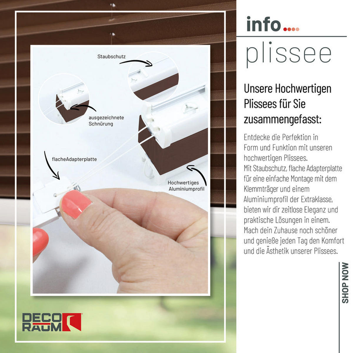 PLISSEE Basic ohne Bohren - Braun, Textil (70/210cm) - Deco-Raum