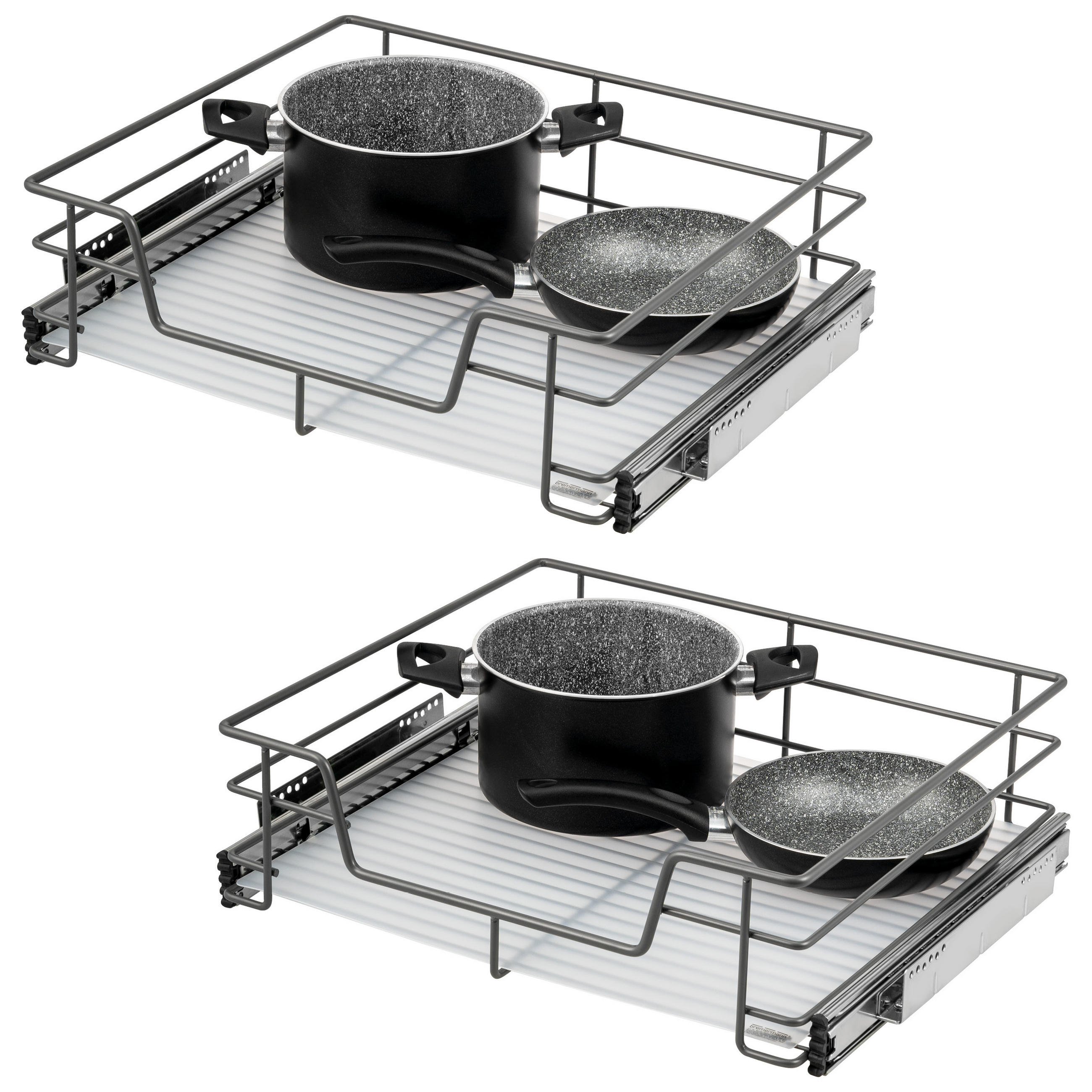 TELESKOPSCHUBLADEN (2er Set), für 60 cm Schrank, Metall, Grau - Chromfarben/Grau, Metall (57/14/44cm) - bremermann