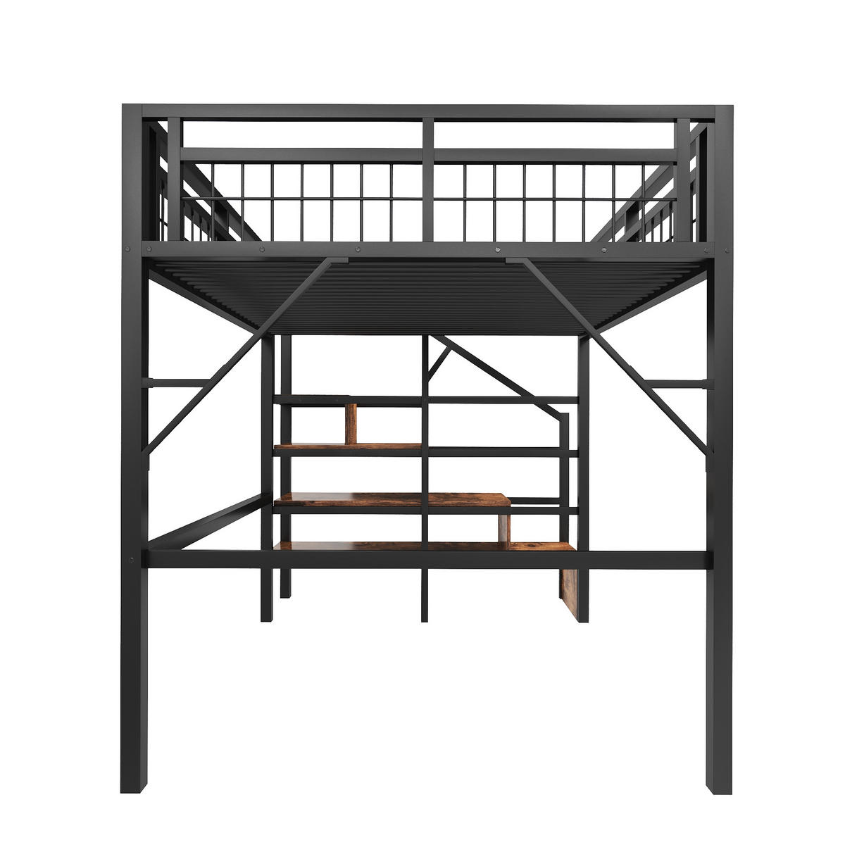 HOCHBETT 140/200 cm DE-04549, mit LED und Stauraum-Treppe in Schwarz - Schwarz, Metall (140/200cm) - ComfortXL