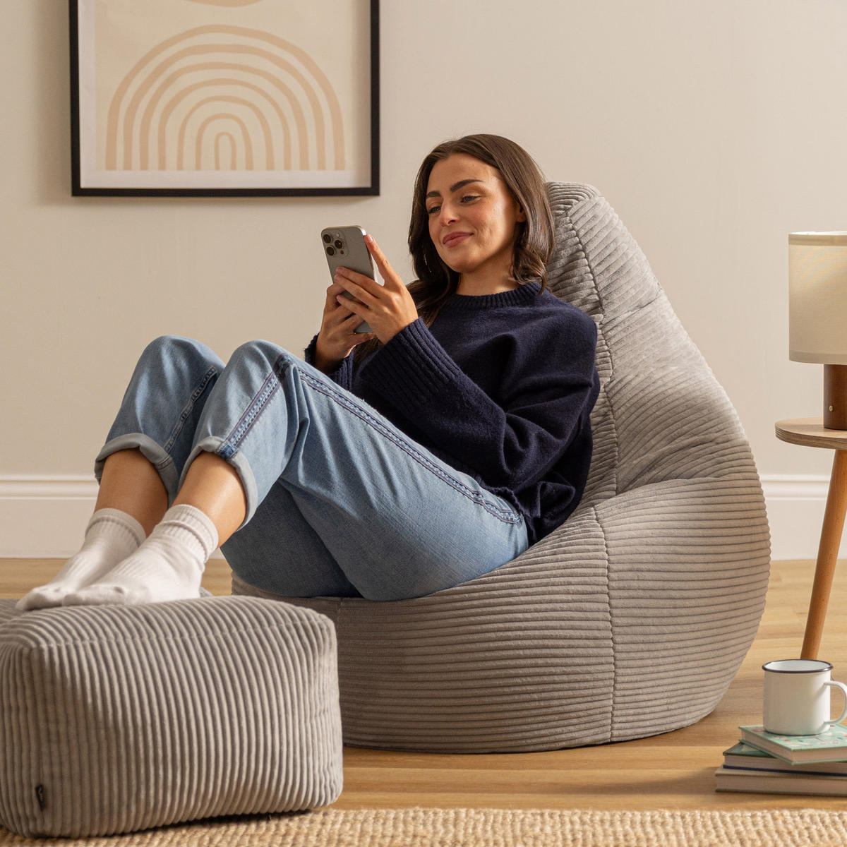 SITZSACK Dalton mit Hocker - Grau, Textil (90/73/84cm) - icon