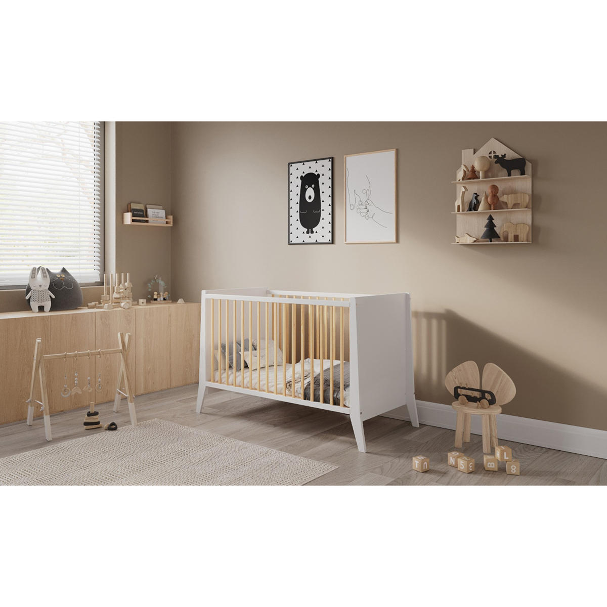 BABYBETT Zoe, Mitwachsendes, Weiß und Kiefer - Kieferfarben, Holz (60/120cm) - Premiers Moments