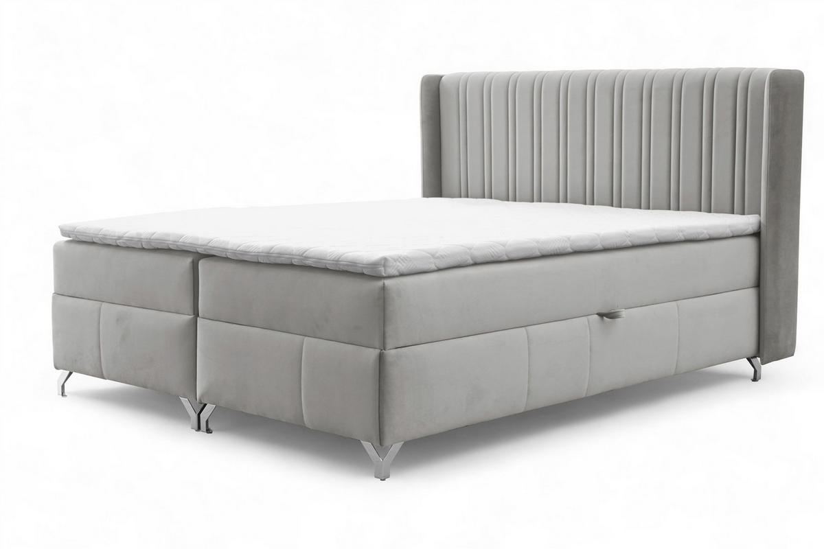 BOXBETT Damien - Hellgrau, Holzwerkstoff/Textil (180/200cm) - Fun Möbel