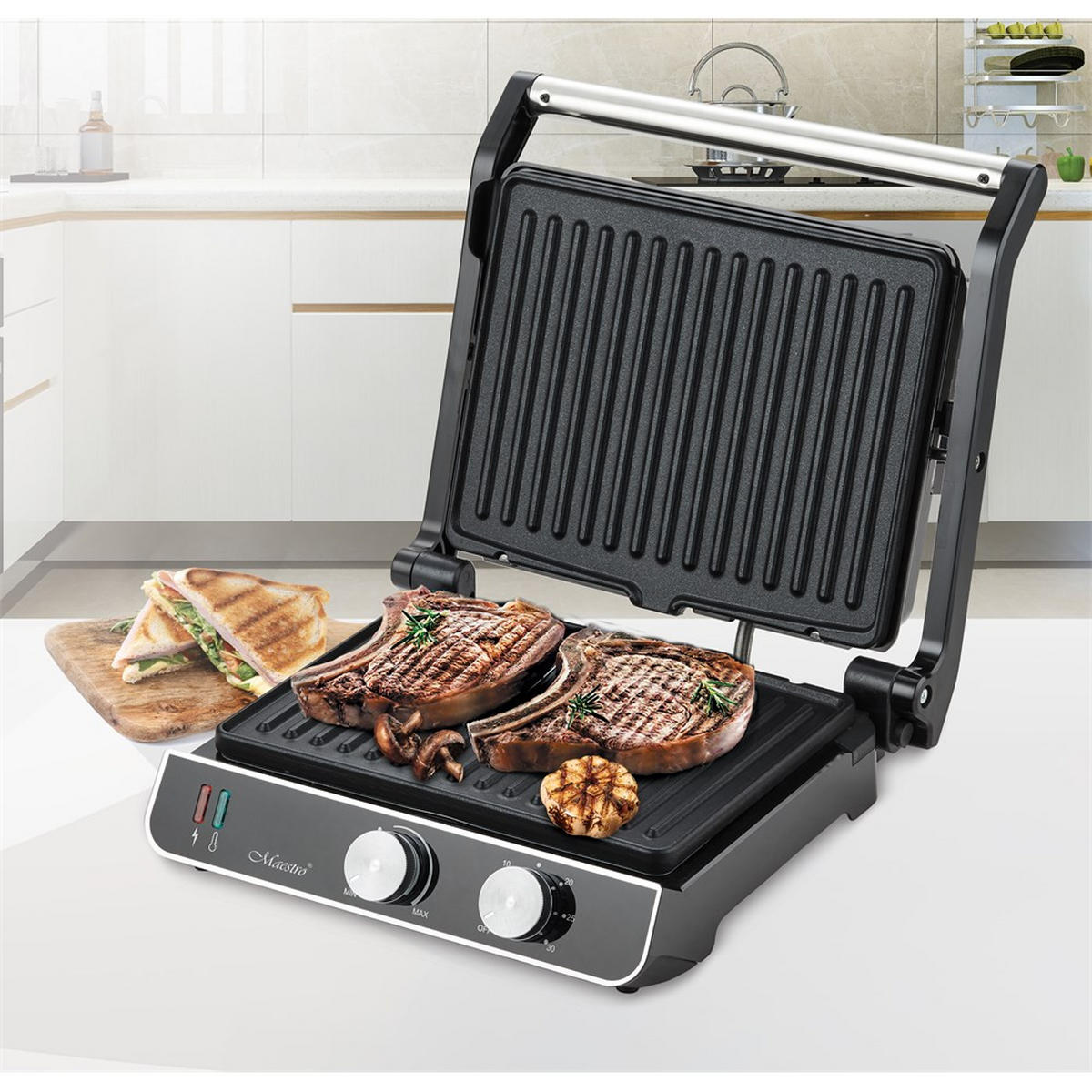 ELEKTROGRILL Schwarz 35.5/35.5/15 cm MR722 - Schwarz, Kunststoff (35.5/15/35.5cm) - Maestro 