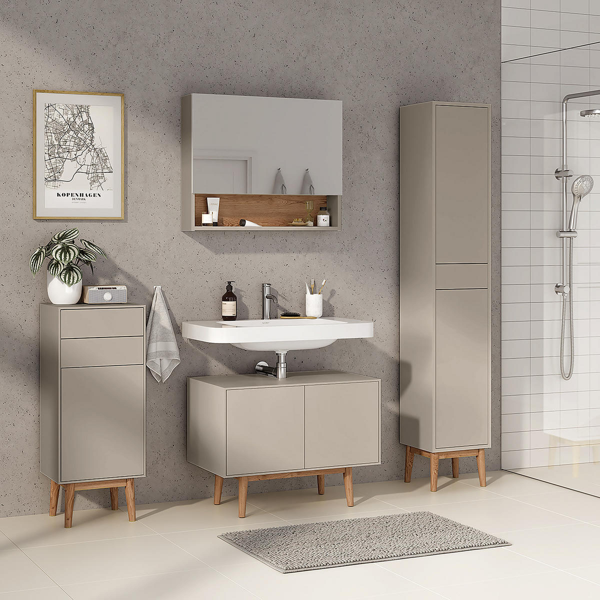 HOCHSCHRANK - Taupe/Eichefarben, Holz/Holzwerkstoff (40/195/32cm) - home24