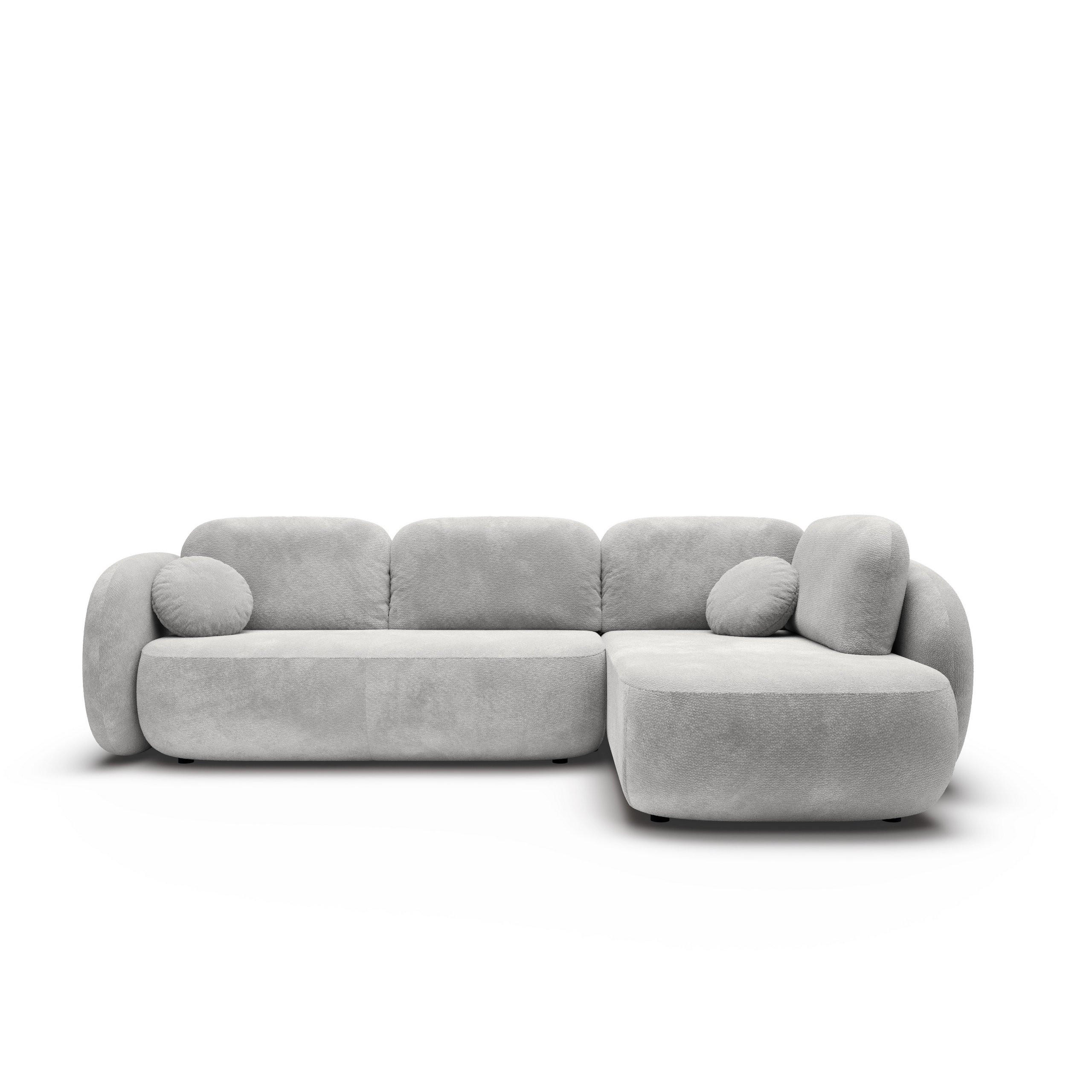 ECKSOFA AMICO II R-S Hellgrau Geflochtener Stoff mit Schlaffunktion - Hellgrau, Holz (289/190cm) - MASSENO