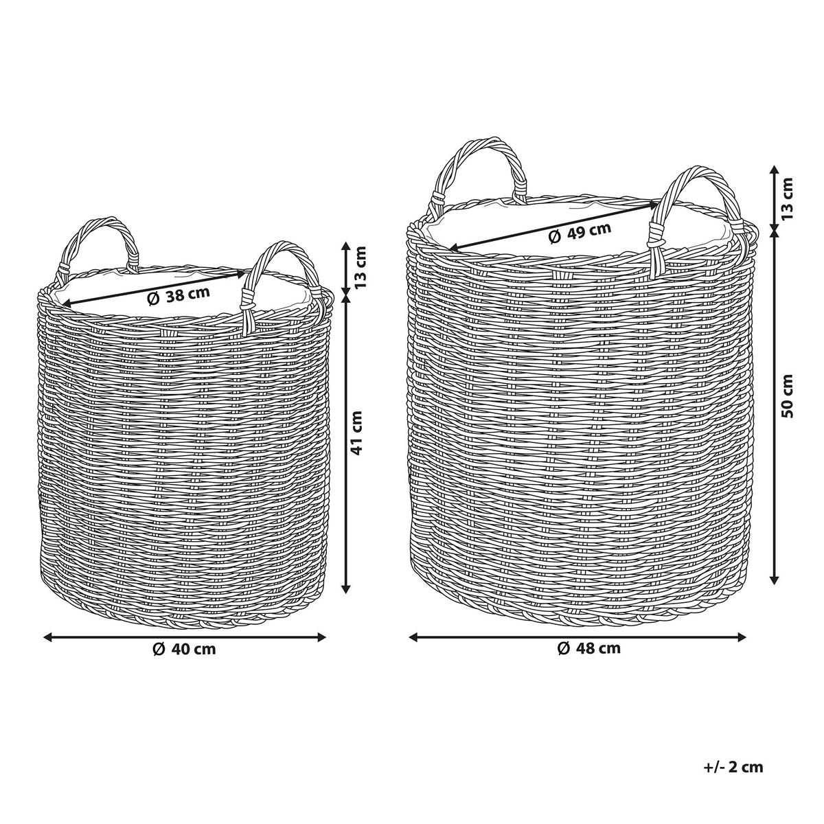 BLUMENKORB 2er-Set Rattan sandbeige rund 50-48/41-40 cm Bitola - Braun, Kunststoff (54cm) - Beliani