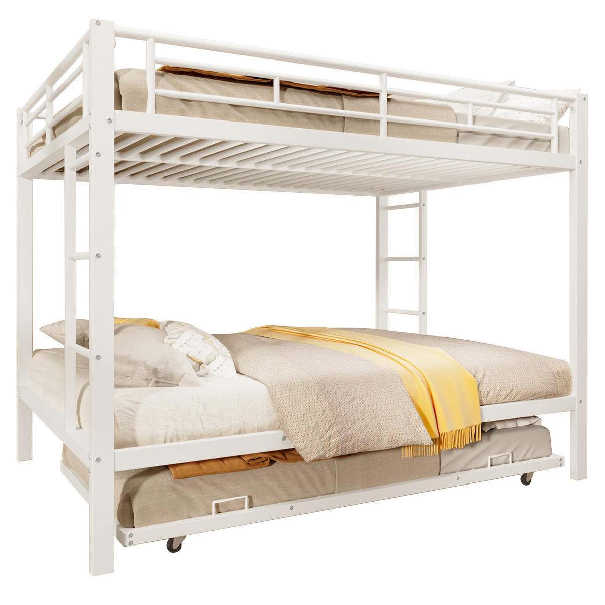 ETAGENBETT 140x200cm Weiß Metall Ausziehbett hohe Geländer - Weiß, Metall (140/200cm) - FLIEKS