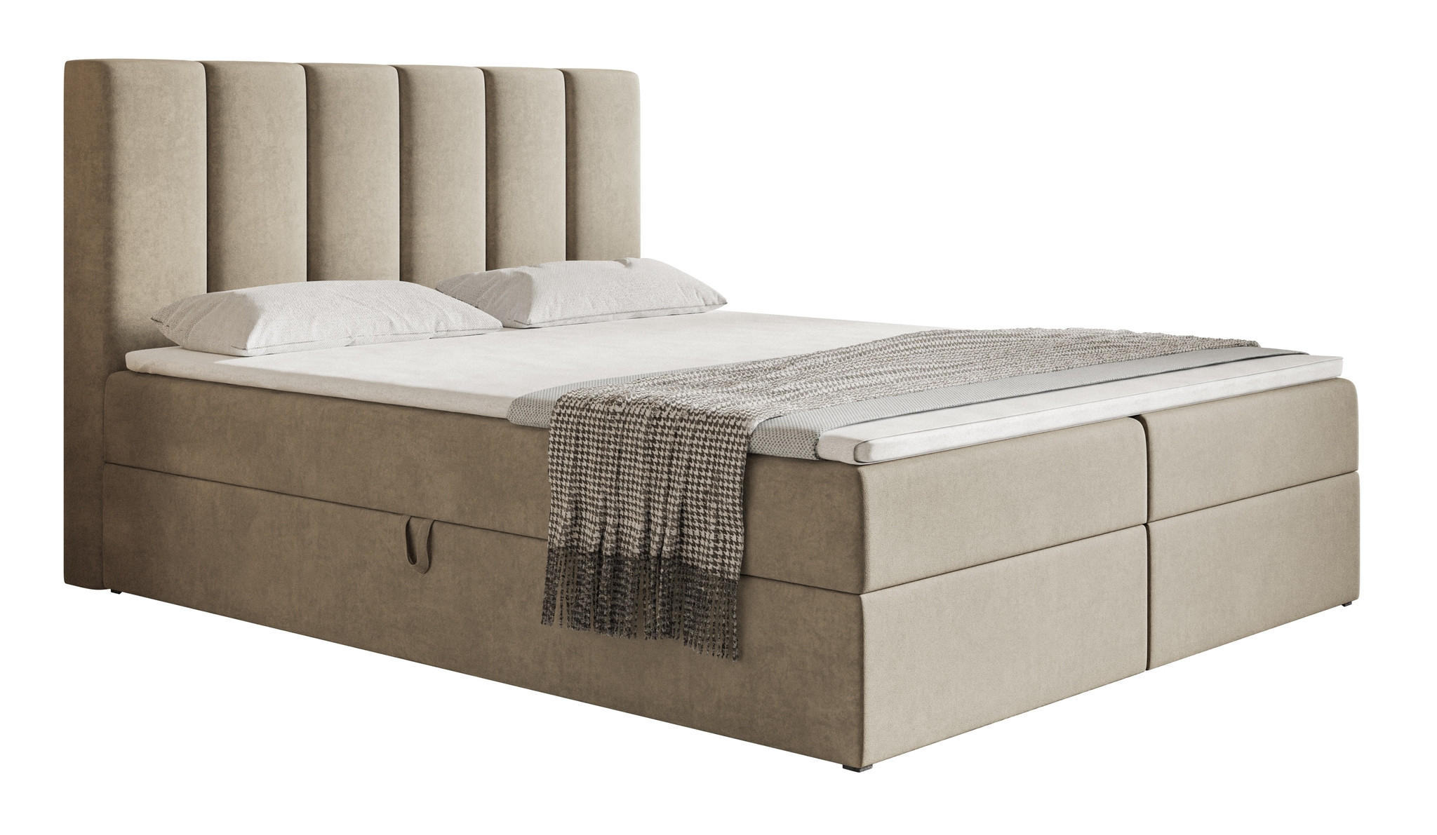 BOXSPRINGBETT 140x200 Foro, Samt, Matratze und Bettkasten, Beige - Beige, Holz/Textil (140/200cm) - Emporius