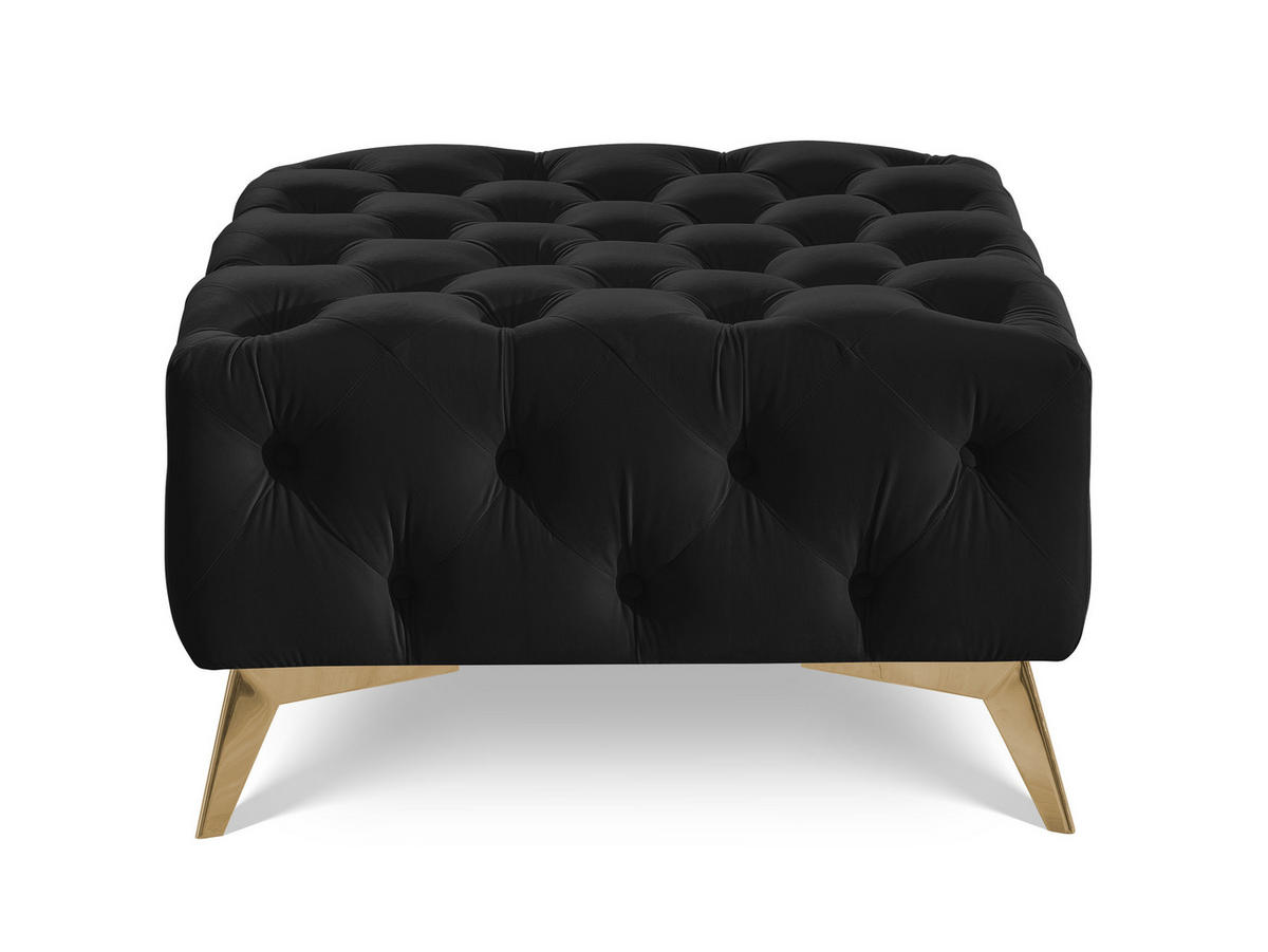 HOCKER Chesterfield Whitby Schwarz Samt mit goldenen Füßen - Goldfarben/Schwarz, Holz/Textil (80/45/80cm) - S-Style Möbel