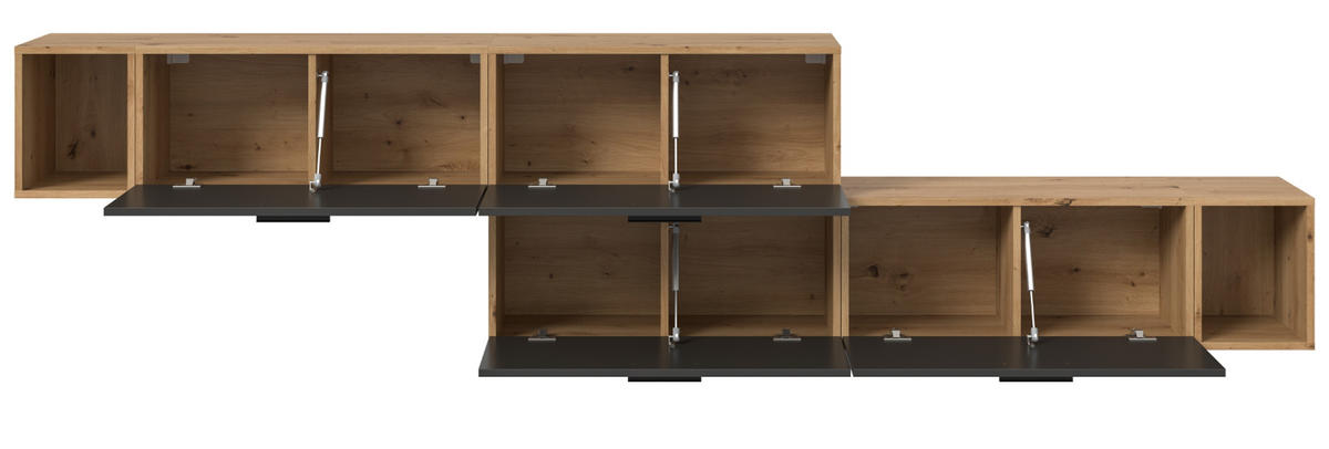 SIDEBOARD grau, Eiche Artisan 277 cm, Kommode mit Soft-Close - Schwarz/Eiche Artisan, Holzwerkstoff/Kunststoff (277/65/34cm) - Inn.Furn