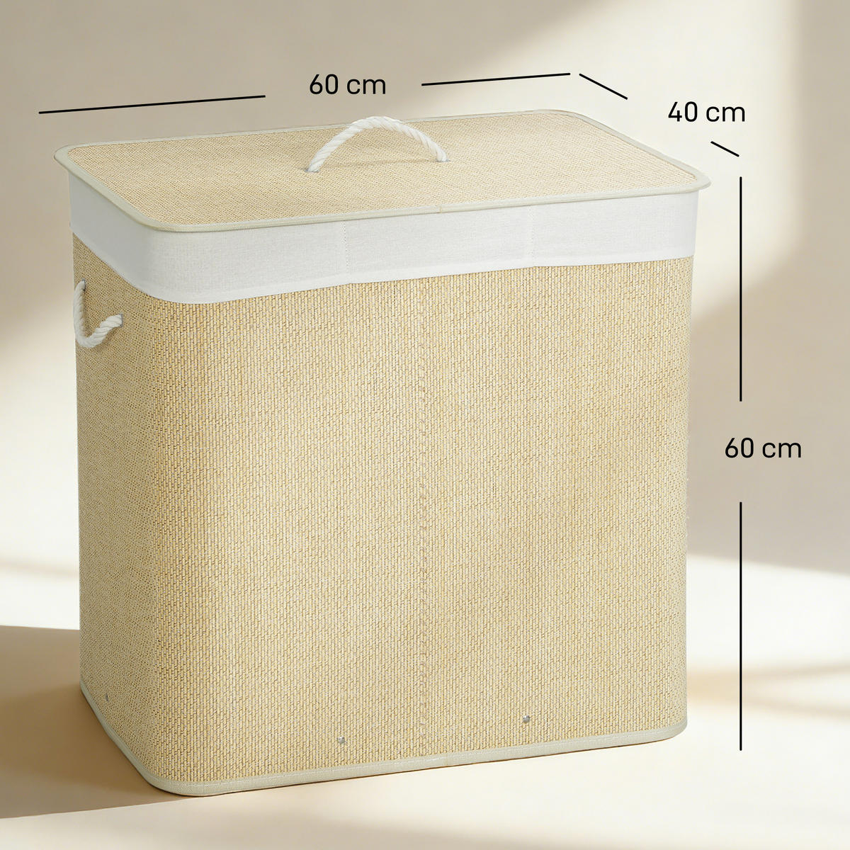 WÄSCHEKORB Bambus Cremeweiß - Creme, Holz (40/60/60cm) - HOMCOM