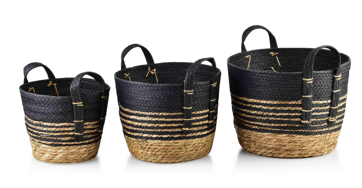 KORB Bali 3er Set schwarz 33/33/26 cm Seegras - Schwarz, Naturmaterialien/Kunststoff (33/26/33cm) - Mondex