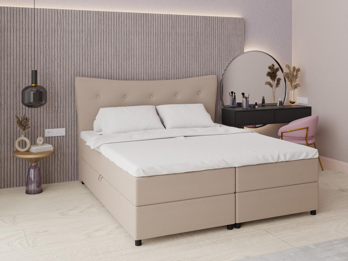 BOXBETT Nevada 180 x 200 cm Doppelbett mit hochwertiger Bonell-Matratze und Topper - cappuccino - Cappuccino, Holz (180/200cm) - Panda Möbel