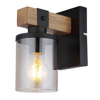 WANDELEUCHTE Metall Schwarz Holz - Schwarz, Glas (10/22.5/17cm) - Globo Lighting