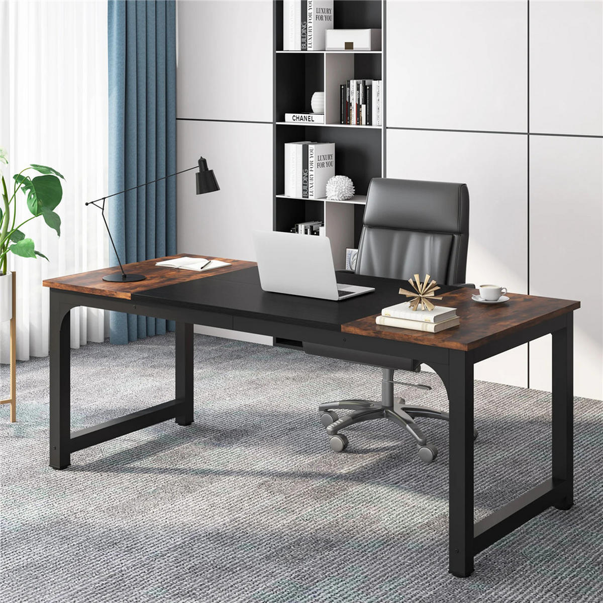 SCHREIBTISCH 180/80/75 cm Braun Schwarz Computertisch - Braun, Holz (180/80/75cm) - Kaket