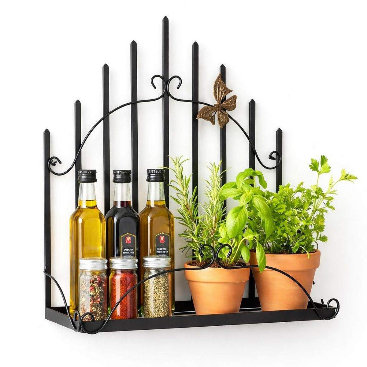 KÜCHENREGAL Wandregal Hängend Schwarz Metall 50 cm 96237 Kräuterregal - Schwarz, Metall (50/52/18cm) - DanDiBo