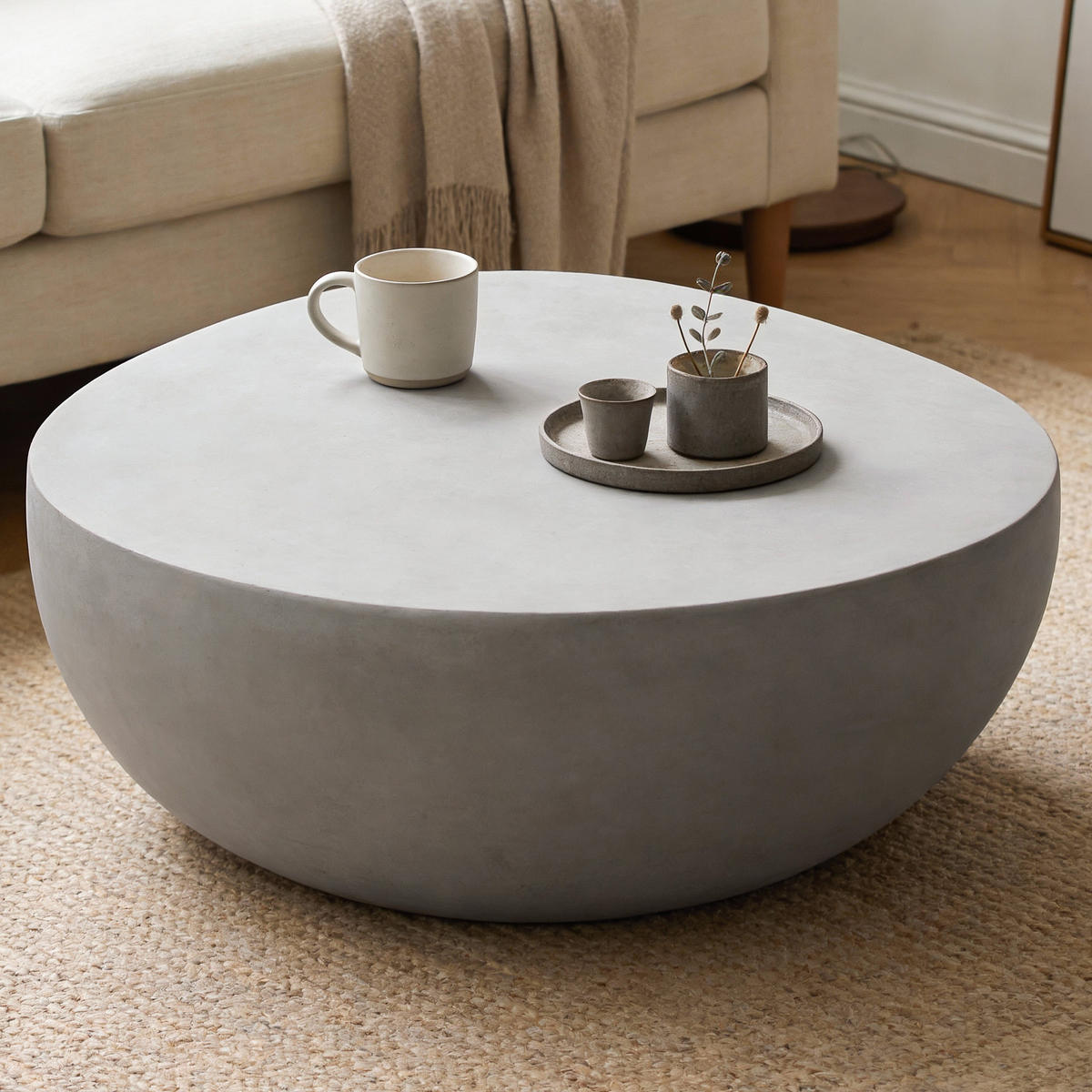 COUCHTISCH IKARIA aus Zement 107 x 100 x 41 cm - Grau, Naturmaterialien (107/100/41cm) - Elementi