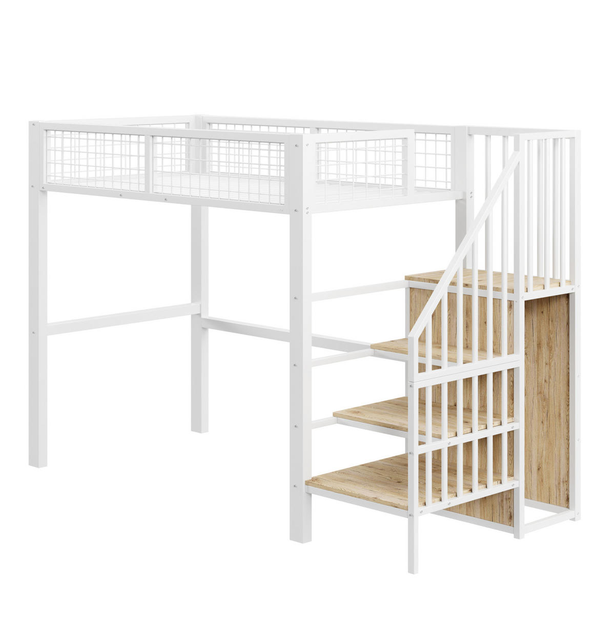 HOCHBETT 90/200 cm in Weiß mit Leiter und Kleiderschrank - Weiß, Metall (90/200cm) - Flora Grace