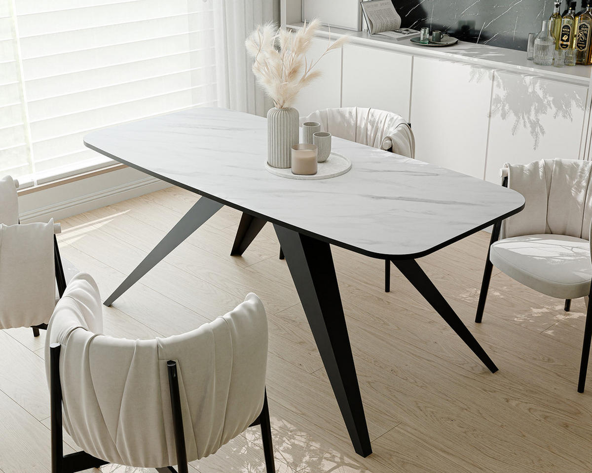 AUSZIEHTISCH FENTO 160/80/76 cm, Schwarz / Bianco (Weiß) - Perlmutt/Schwarz, Holzwerkstoff/Metall (80/160/76cm) - Idohome