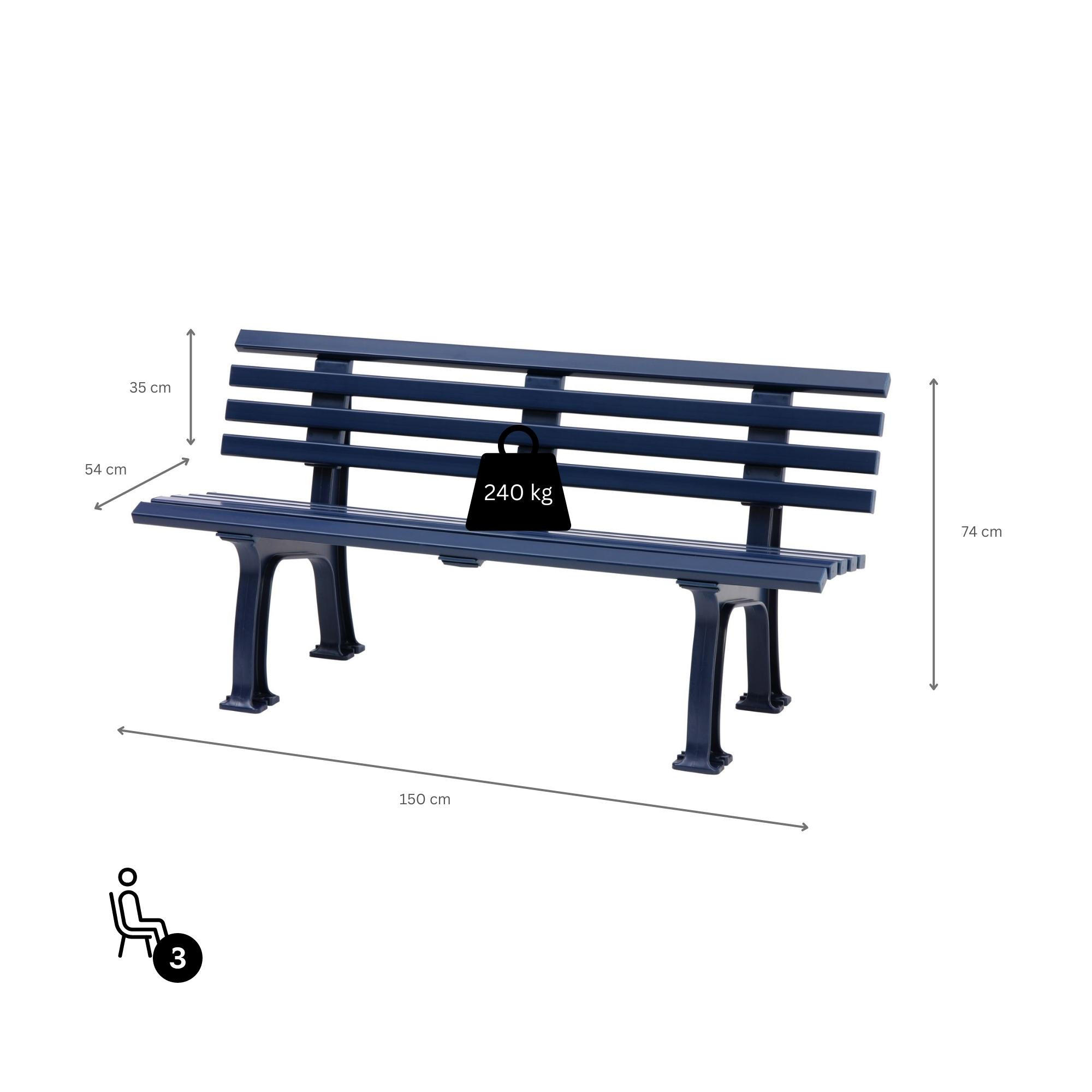 GARTENBANK Antigua 3 Sitzer Blau 74 x 150 x 54 cm Witterungskunststoff & UV Beständiger Kunststoff - Blau, Kunststoff (150/74/54cm) - PROREGAL
