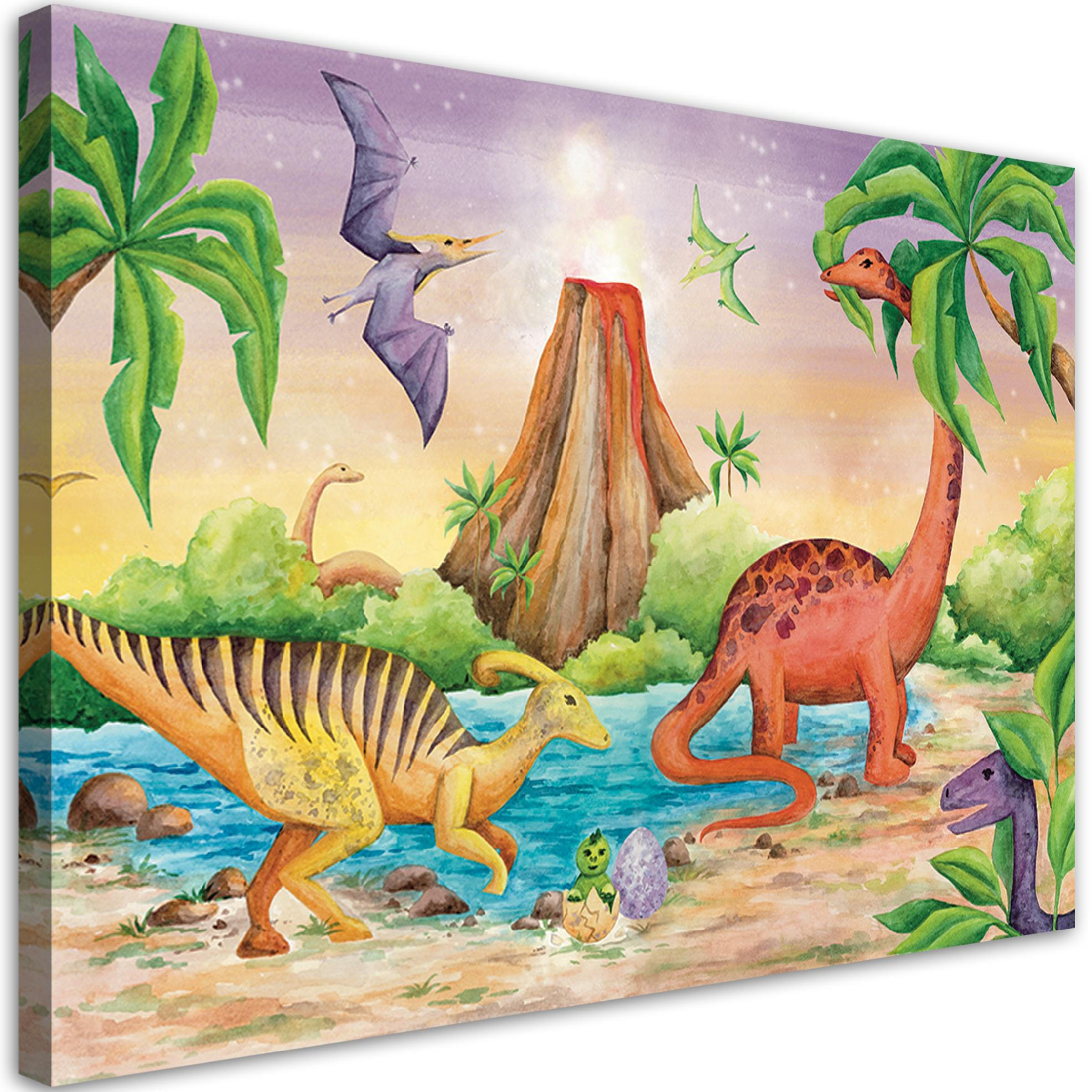 LEINWANDBILD Dinosaurier am See 100x70cm - Orange, Textil (100/70cm) - Feeby
