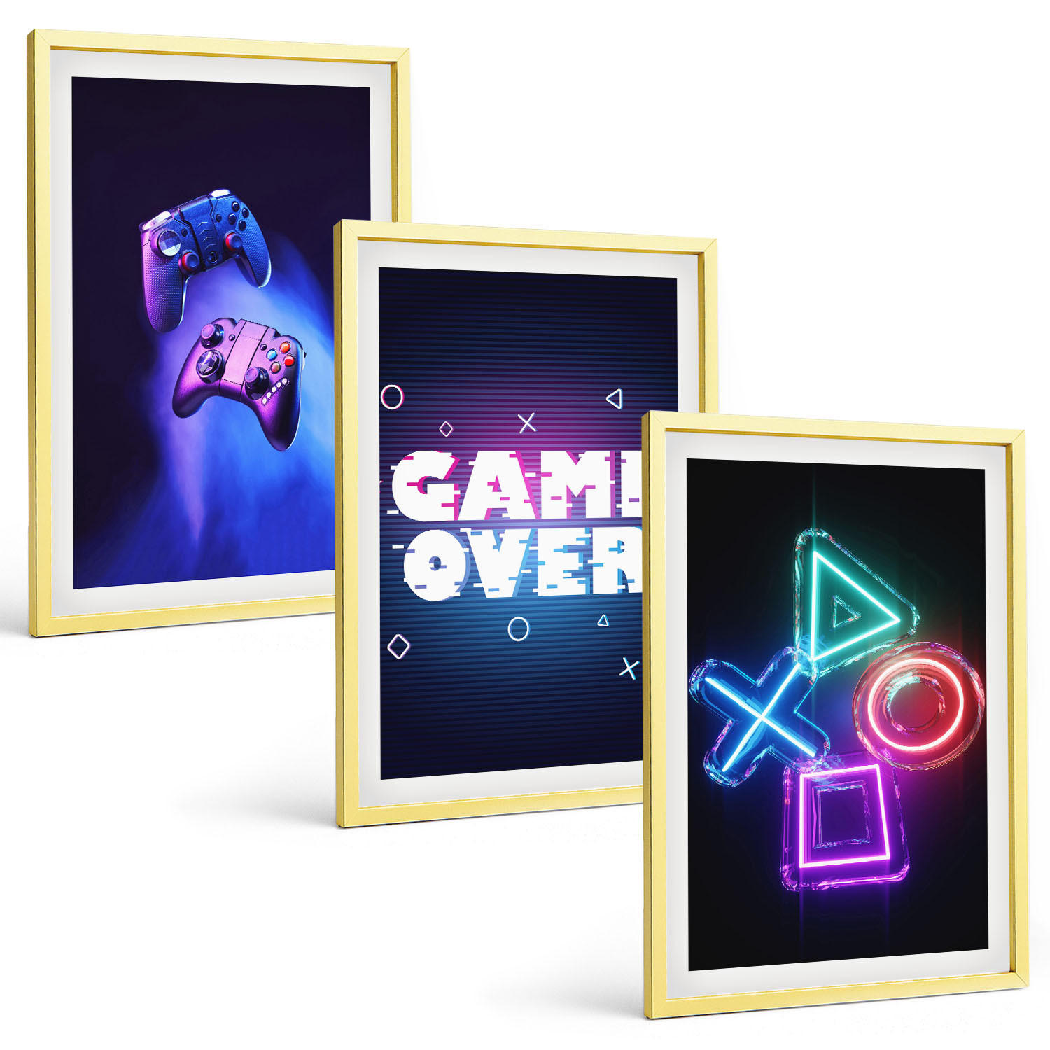 BILDER SET 3er Set - 40x60 cm Goldrahmen - Game Over Gamepads - Goldfarben, Kunststoff (40/60cm) - TULUP