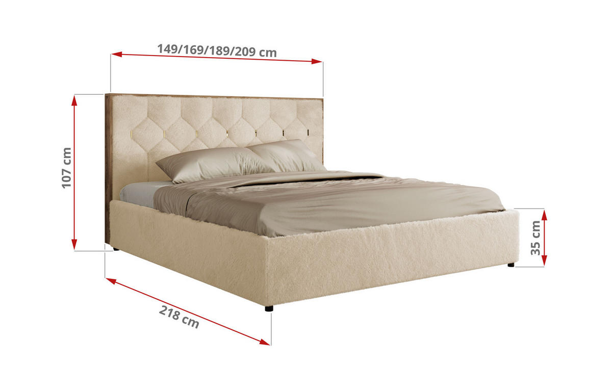 POLSTERBETT LARINO CLASSIC 160/200 - Creme Plüsch - ohne Matratze - Creme, Textil (160/200cm) - MKS