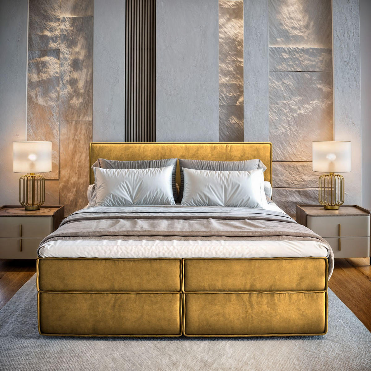 BOXBETT PELLIO 140x200 cm mit Matratze und Topper - Gelb - Gelb, Holz (140/200cm) - MASSENO