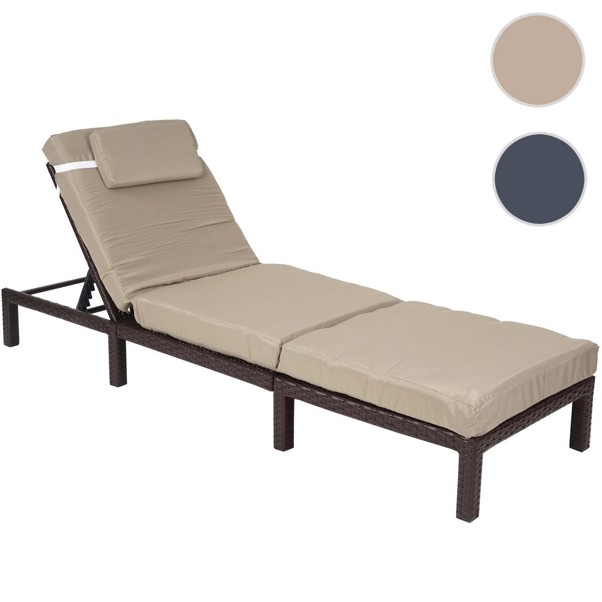 POLY-RATTAN SONNENLIEGE PREMIUM Braun, Cremeweiß - Braun/Weiß, Kunststoff (60/71/198cm) - MCW