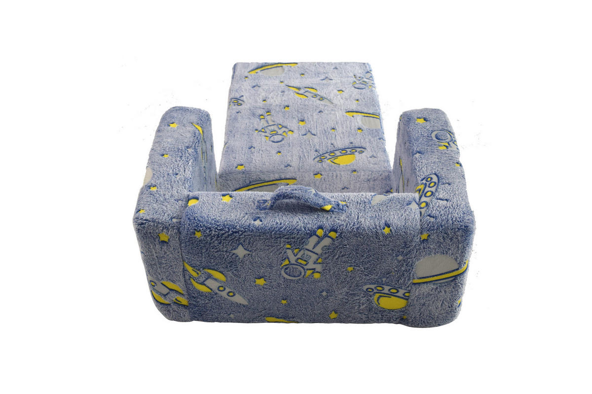 KINDERSOFA Aufklappbares Kleinkindsofa Stoff leuchtendes Motiv 106/63/28,5 cm Blau - Blau, Textil (63/28.5/106cm) - Redom